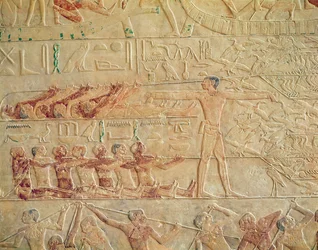 Relief mit trainierenden Männern aus der Mastaba des Ptah-Hotep und Akhti-Hotep, Altes Reich